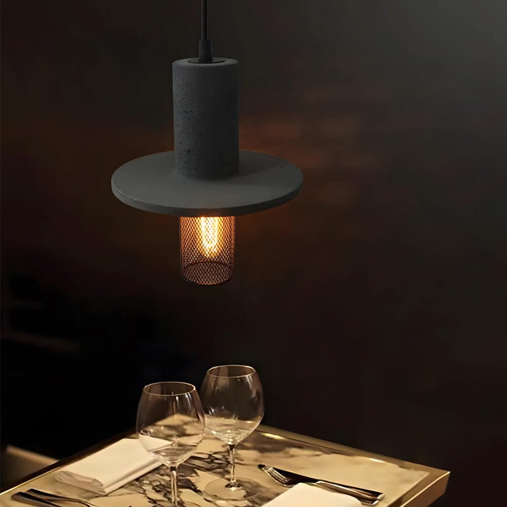 Cement and Mesh LED Pendant Light — Nordic Industrial Minimalist