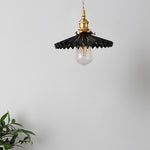 Nordic Vintage Ceramic Pleated Design Brass Led Pendent Lighting For Bedside Dining Table