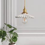 Nordic Vintage Ceramic Pleated Design Brass Led Pendent Lighting For Bedside Dining Table
