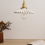 Nordic Vintage Ceramic Pleated Design Brass Led Pendent Lighting For Bedside Dining Table
