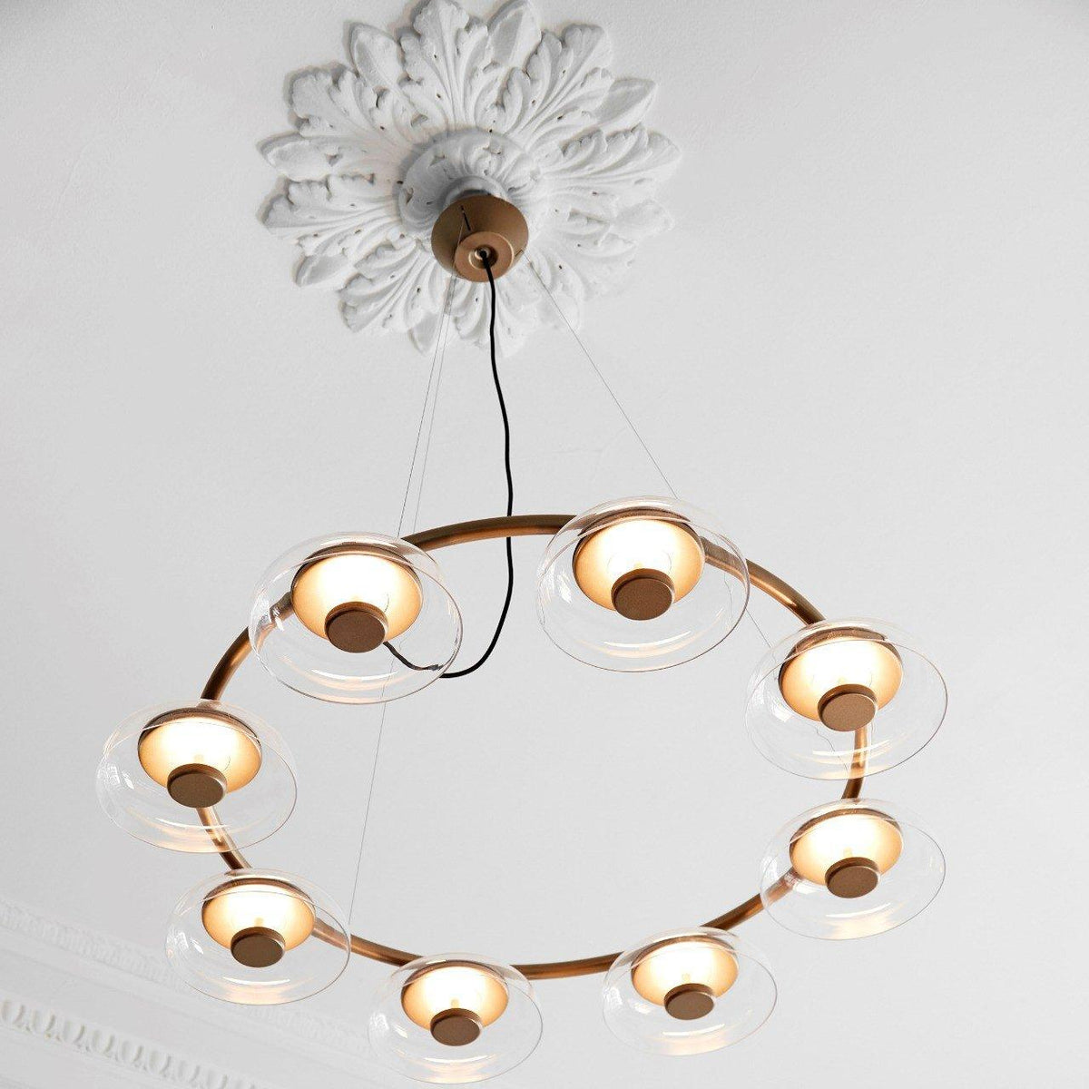 Solara LED Chandelier in Brass and Glass for Modern Interiors