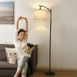 Arc Floor Lamp with Fabric Shade and Marble Base – Modern Minimalist Lighting for Living Room