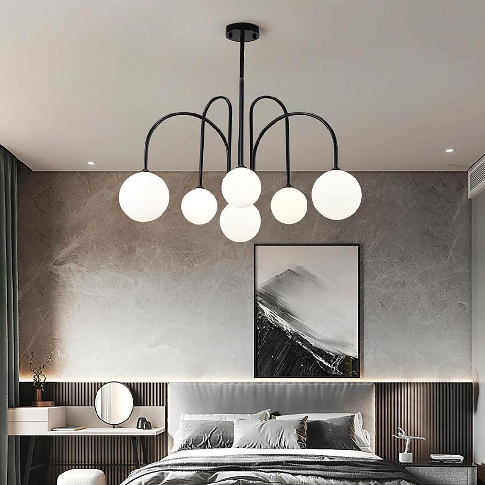 Sputnik Multi Light White Ball Glass Shade Pendant Lights Gold Black Curved Linear Chandelier