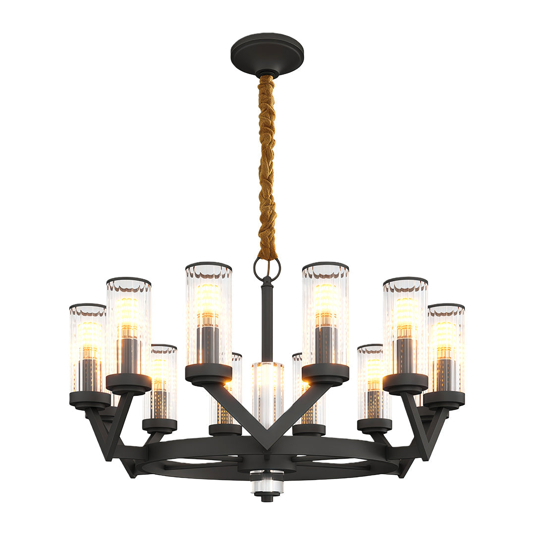 Lumière Cascade: Modern Copper Glass Drop Chandelier for Elegant Interiors