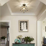 Geometric Star Semi-Flush Ceiling Light in Metal and Glass