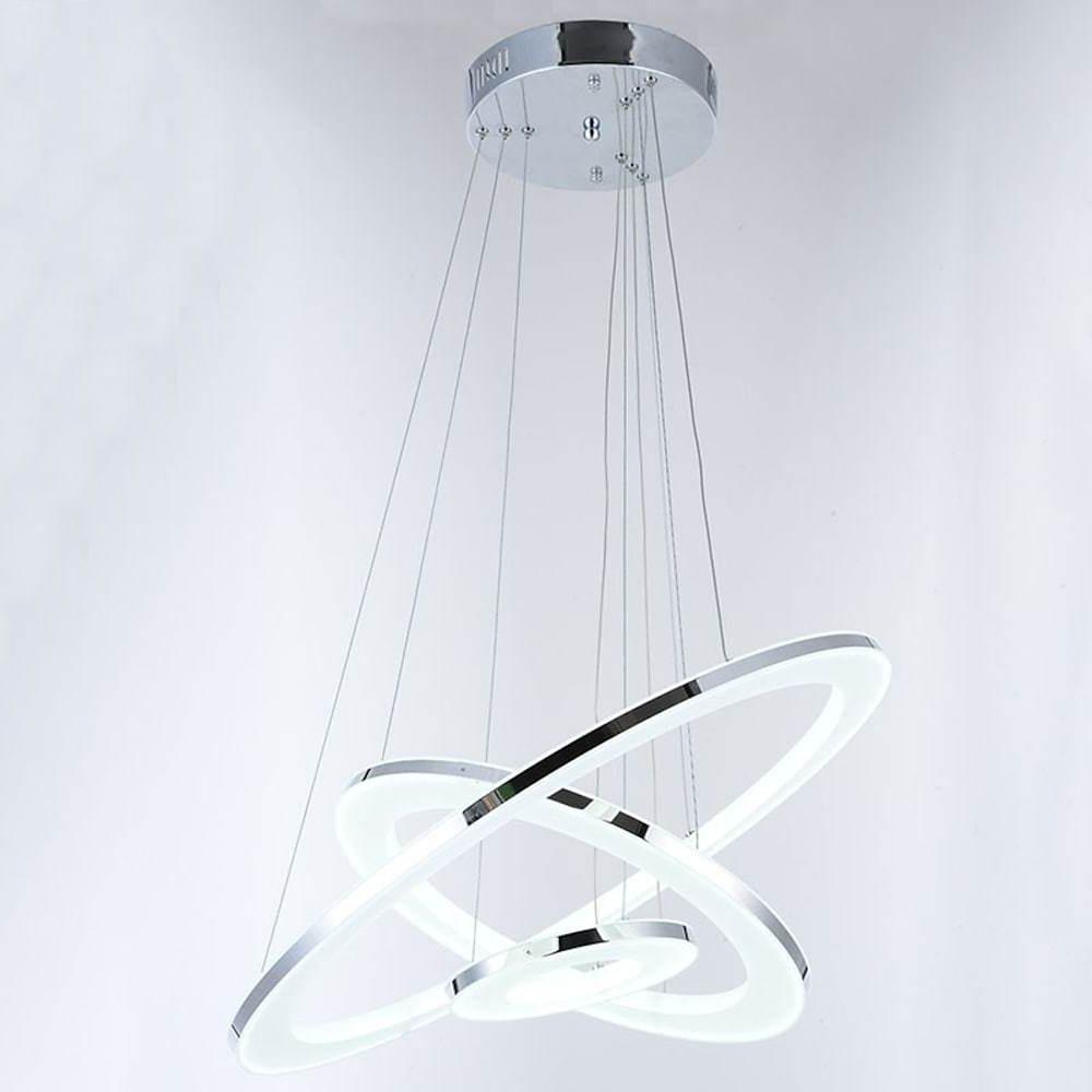 Adjustable Led 3 Ring Chandelier Modern 24Inch Hanging Ceiling Light