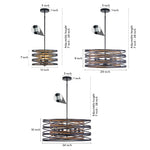 Walnut Accent Black Iron Drum Pendant Light, Adjustable Cylinder Ceiling Lamp