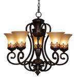 5 Light Bending Metal Bar Upside Down Glass Shade Vintage Chandelier Ceiling Light