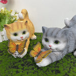 Handcrafted Resin Cat Solar Garden Lights with Warm LED Glow