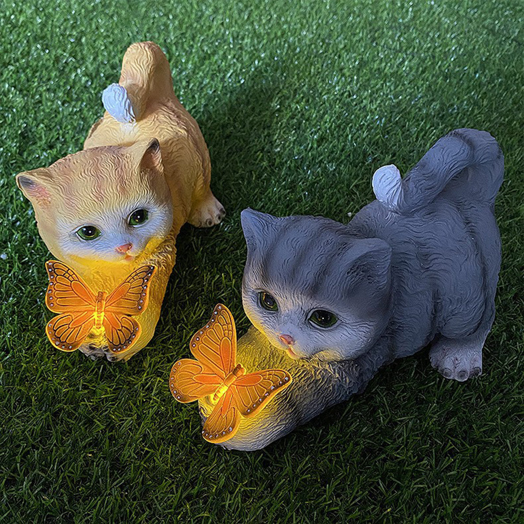 Handcrafted Resin Cat Solar Garden Lights with Warm LED Glow