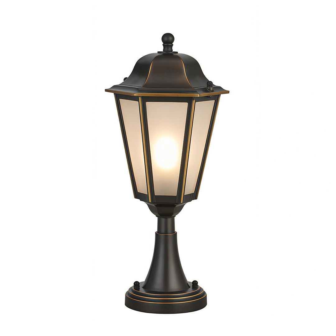 Hexagonal Copper Outdoor Pillar Light with Glass Shade
