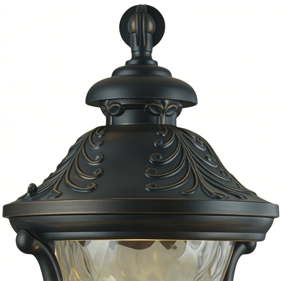 Rustic Outdoor Wall Sconce with Clear Glass Shade in Coffee Aluminum