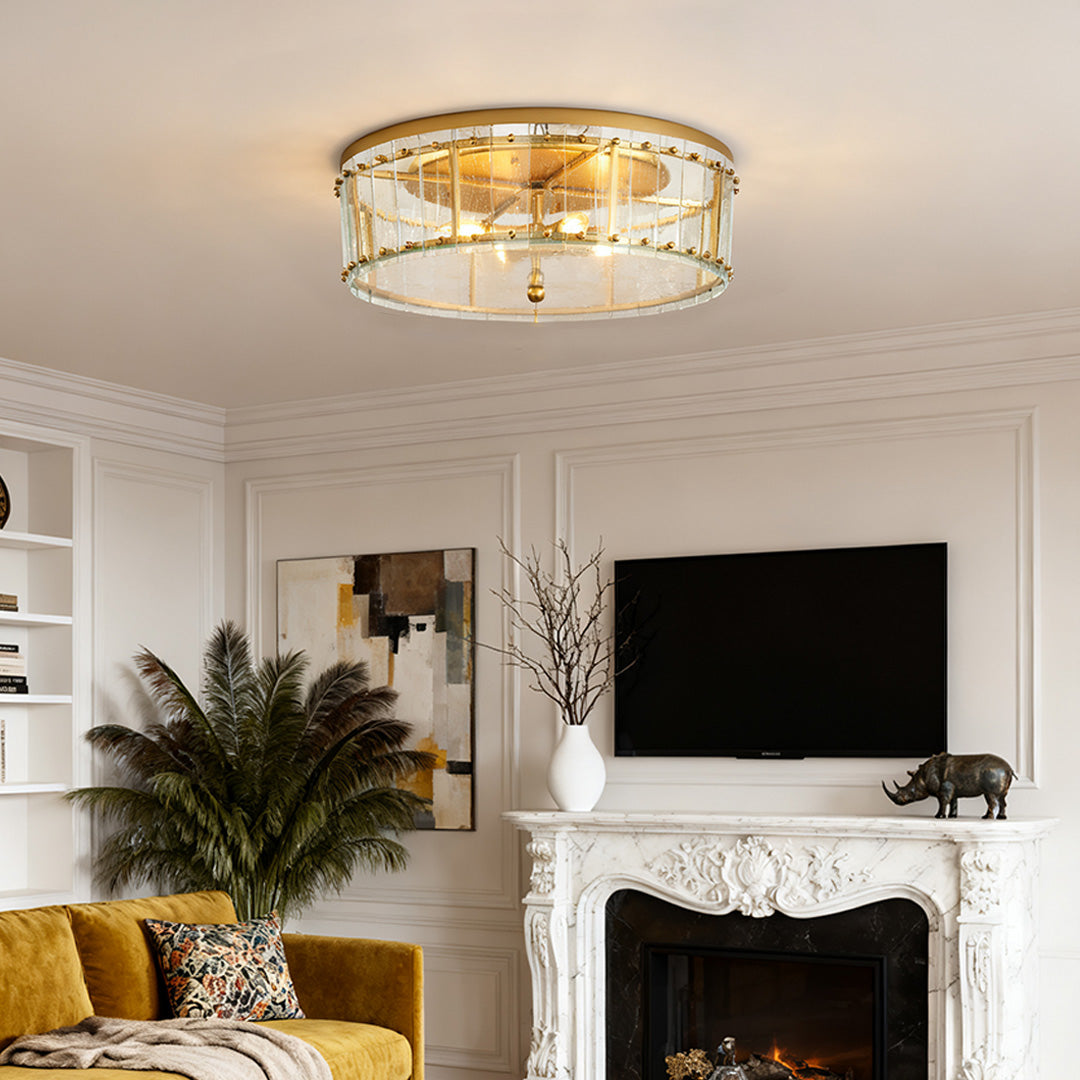 Lumière Flush Ceiling Light in Gold and Glass