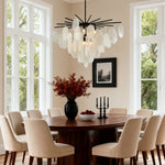 Mother of Pearl Chandelier with Black Metal Frame and Clear Glass Shades
