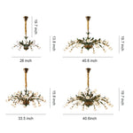 Vintage French Country Floral Iron Chandelier with Glass Shades