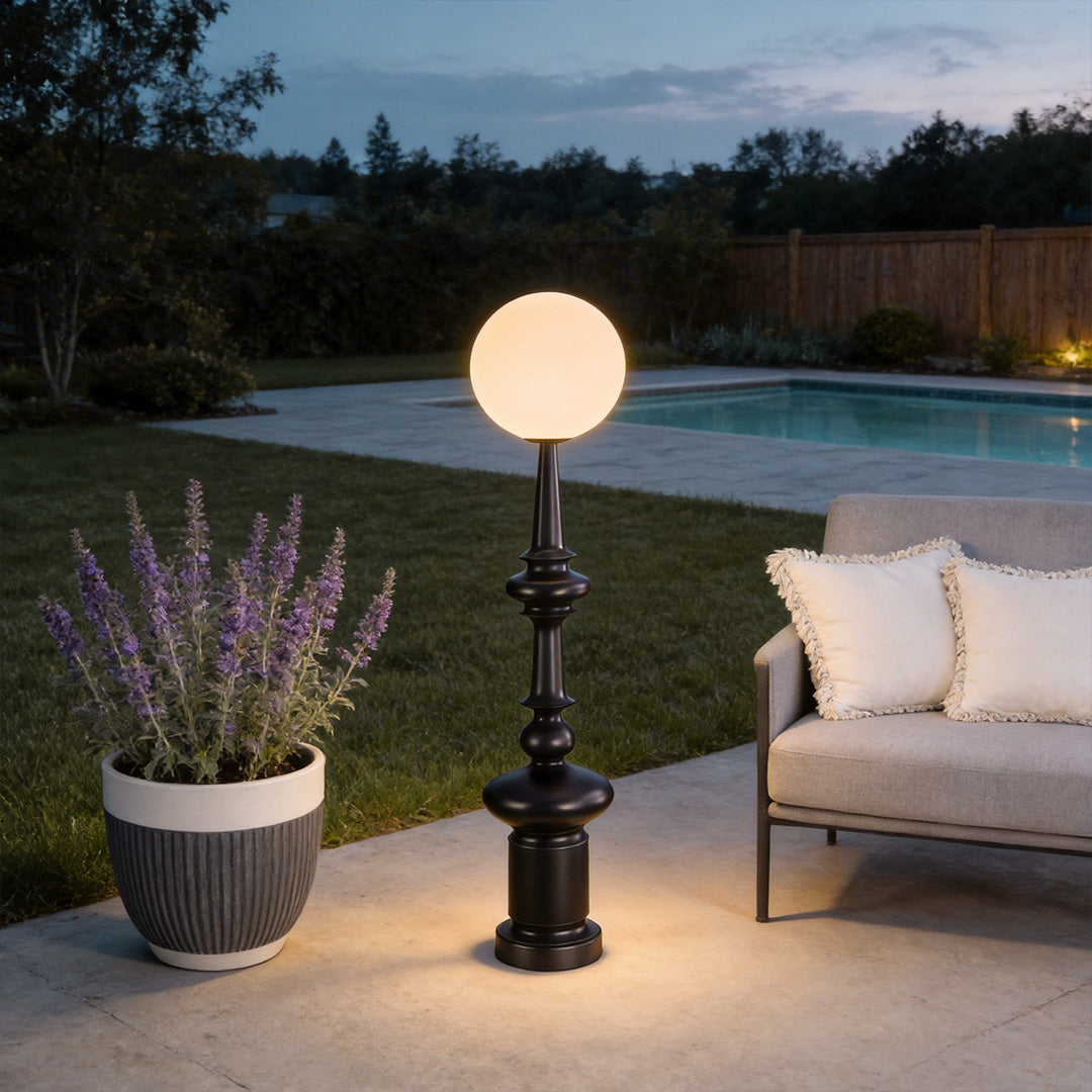 Roman Column Outdoor Floor Lamp – Vintage Black LED Landscape Lighting