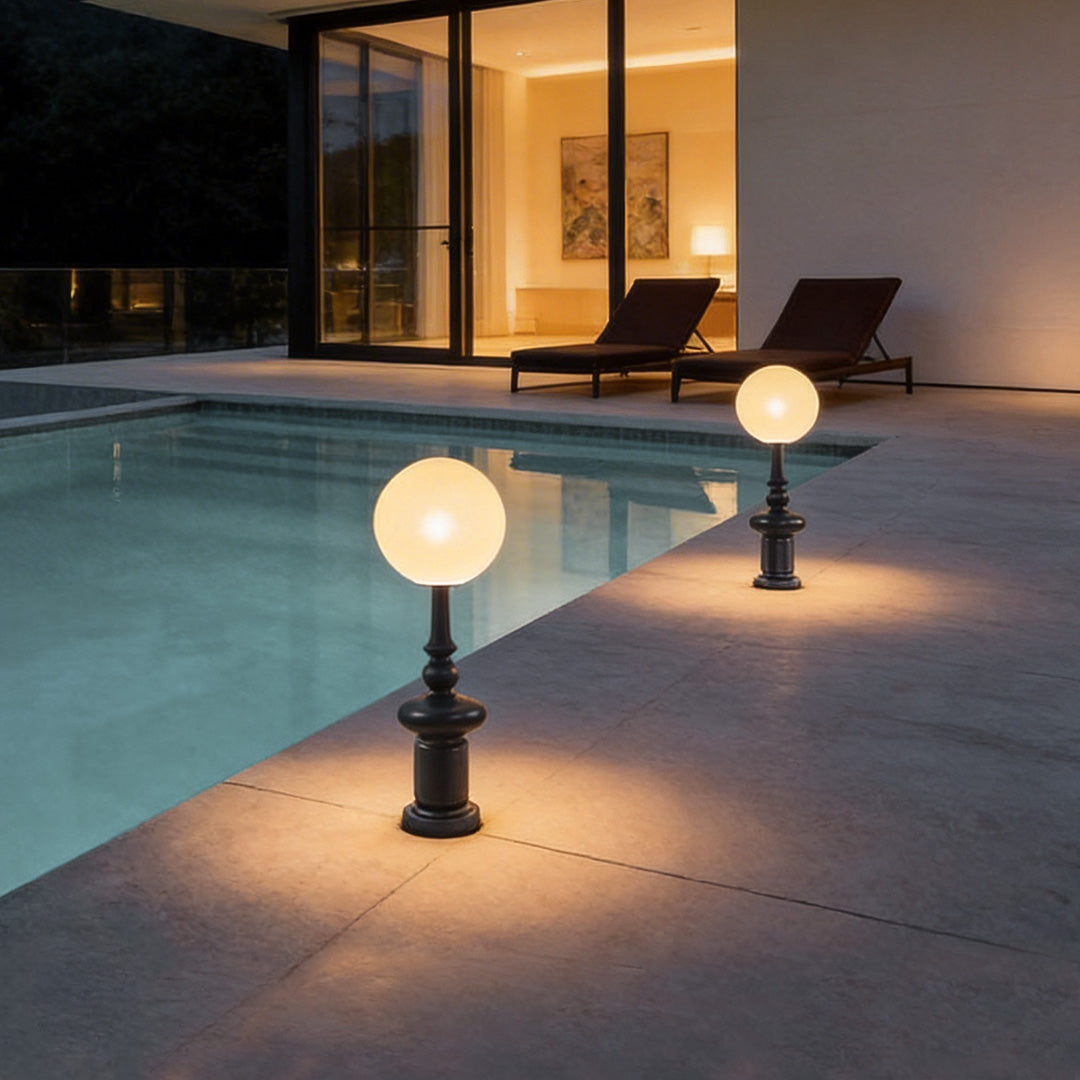 Roman Column Outdoor Floor Lamp – Vintage Black LED Landscape Lighting