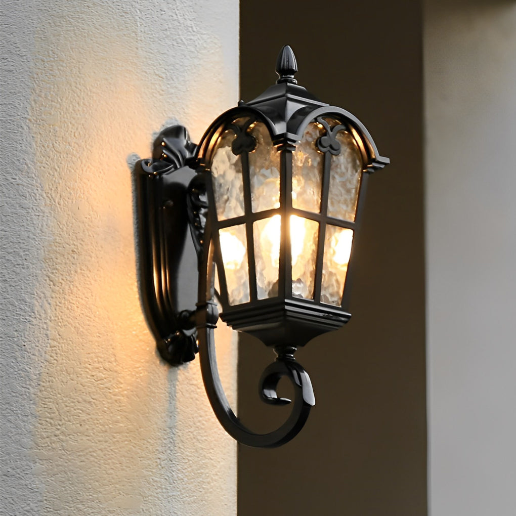 Vintage Glass Outdoor Wall Light – Black European-Style Waterproof Sconce