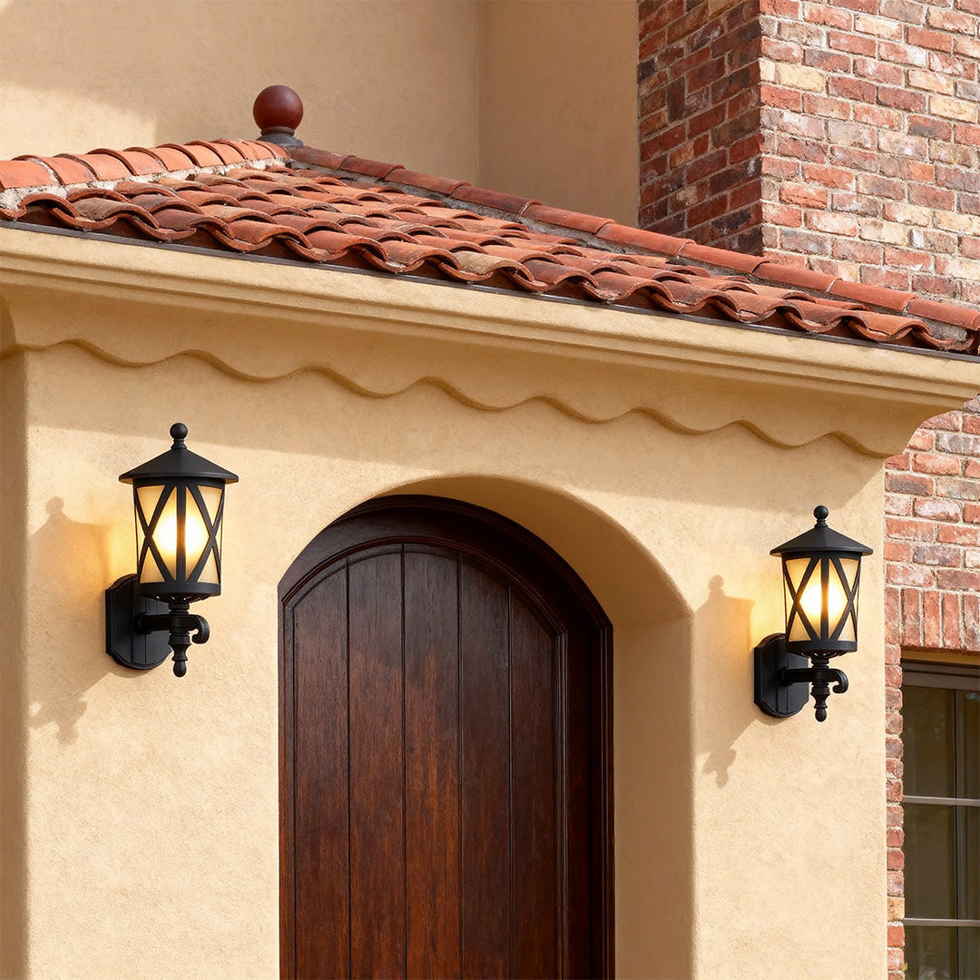 European Outdoor Wall Sconce in Sand Black Aluminum with Clear Glass
