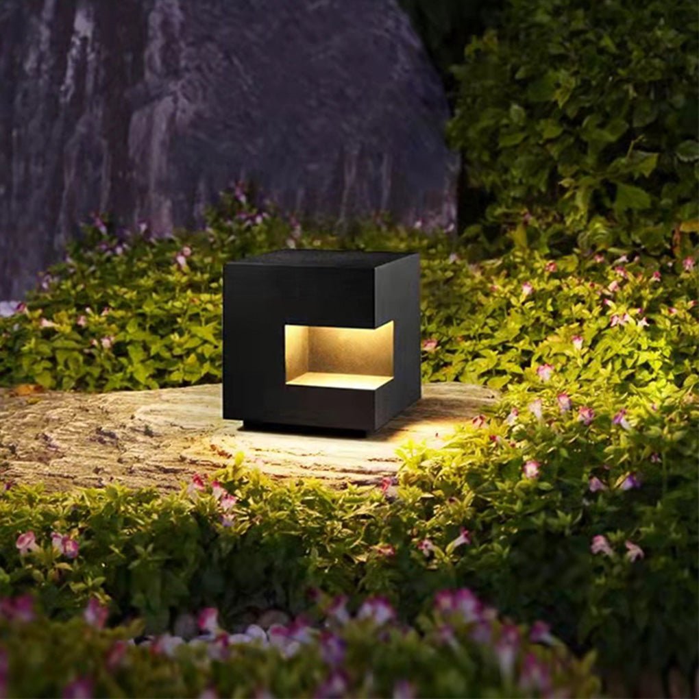 Modern Square LED Outdoor Floor Light Box in Black Aluminum