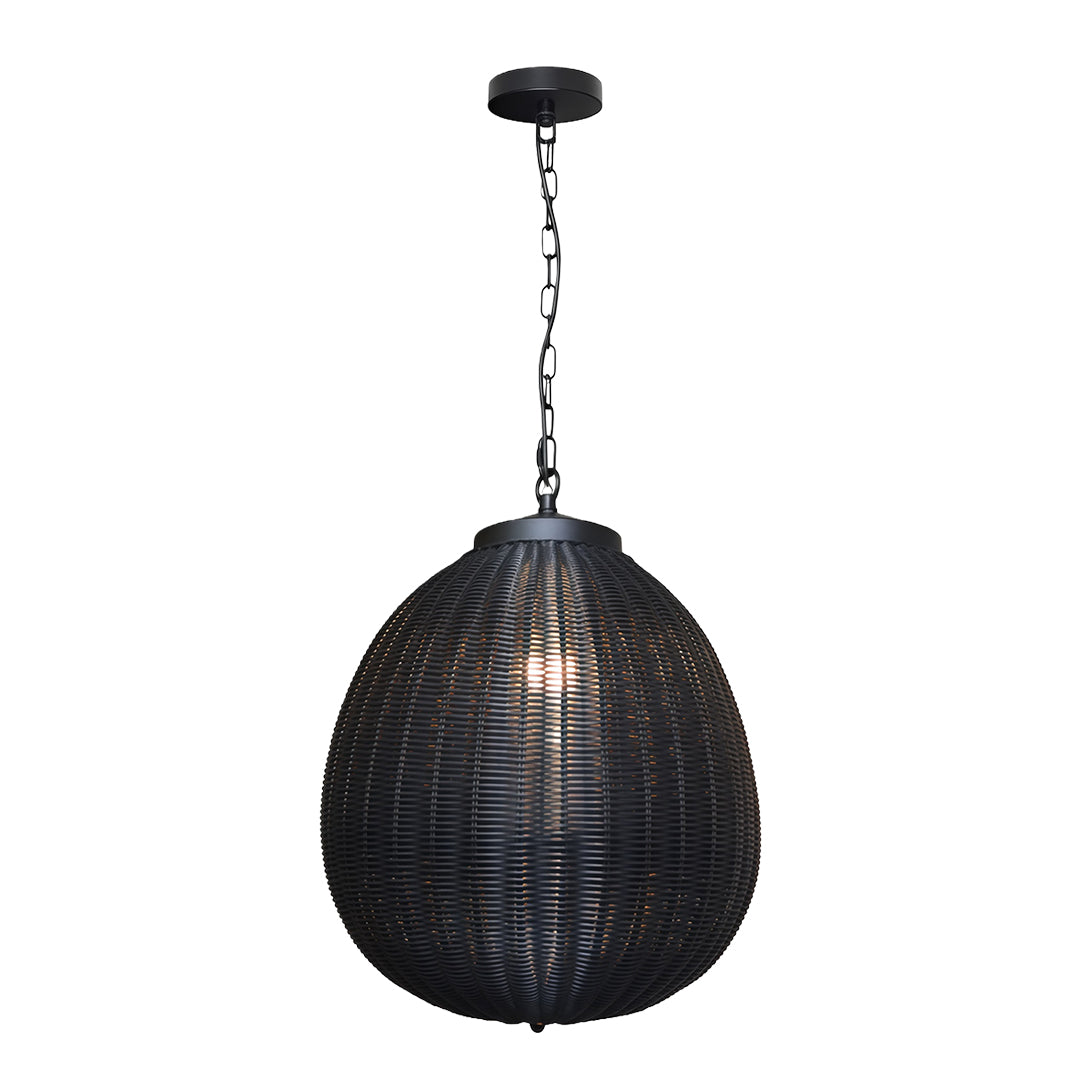 Black Woven Rattan Pendant Light, Waterproof Outdoor Hanging Lamp