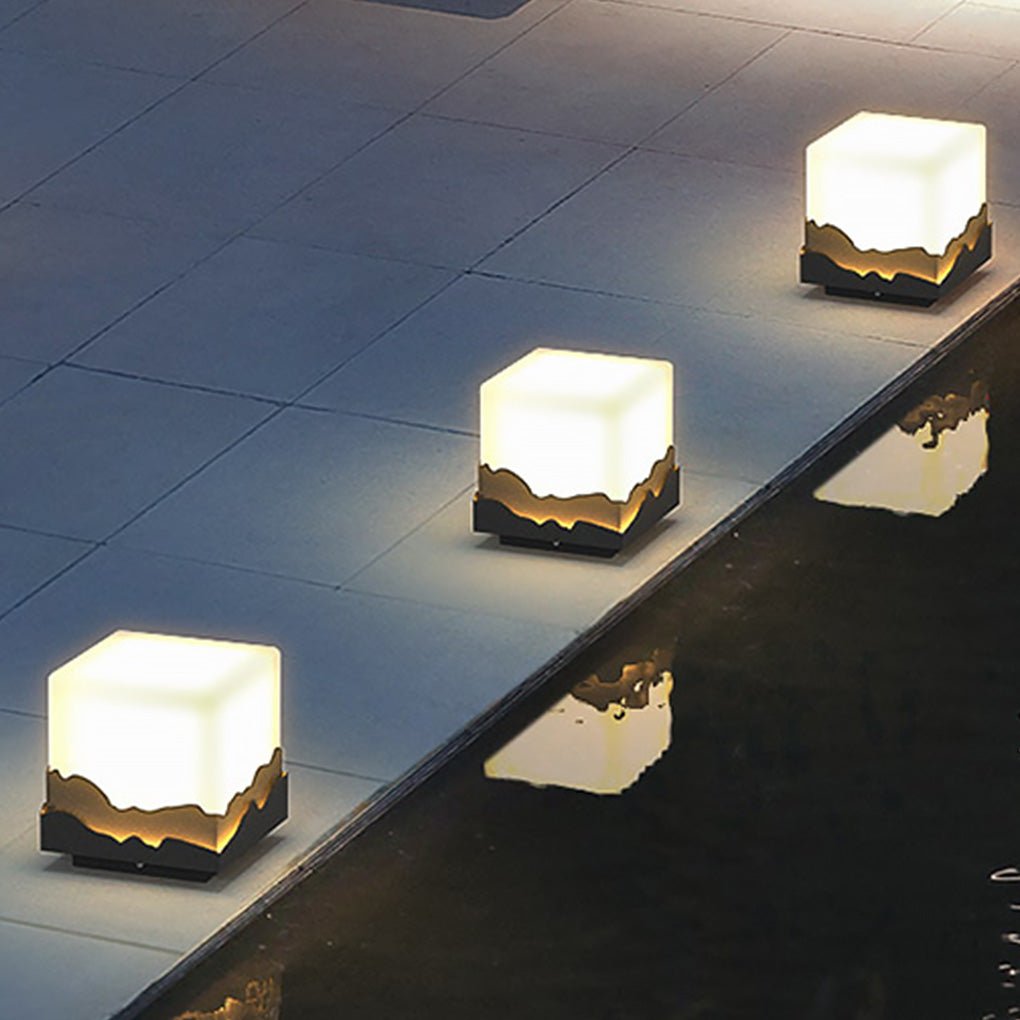 Outdoor Fence Post Light Solar Waterproof Led Mountains Peaks Landscape Decorative Lighting