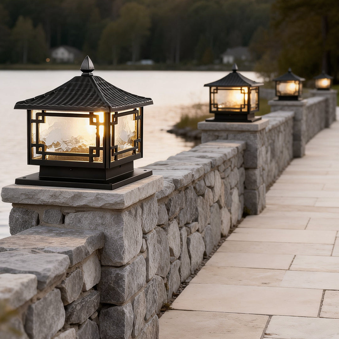 European Solar Pillar Lights for Garden, Waterproof Aluminum Fence Lamp