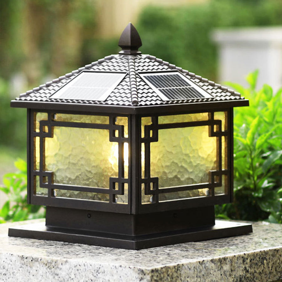 European Solar Pillar Lights for Garden, Waterproof Aluminum Fence Lamp