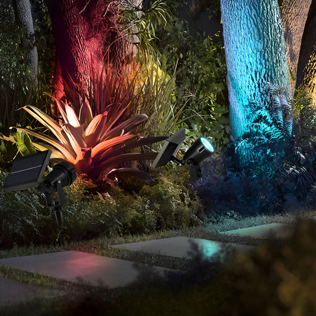 Solar Ground Spike Spotlight with Adjustable RGB LED for Landscape and Trees