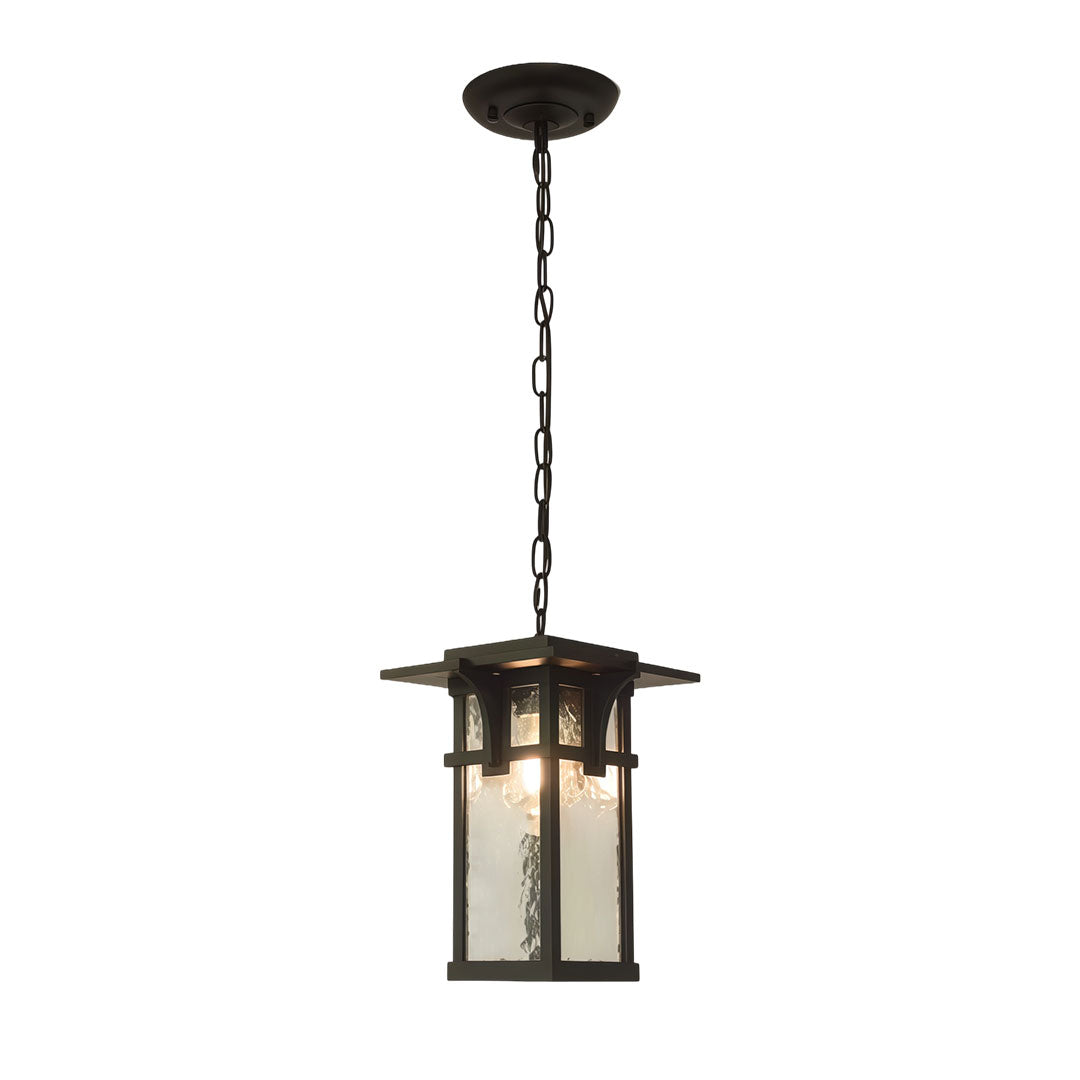 American Style Outdoor Pendant Lantern in Black Aluminum and Clear Glass