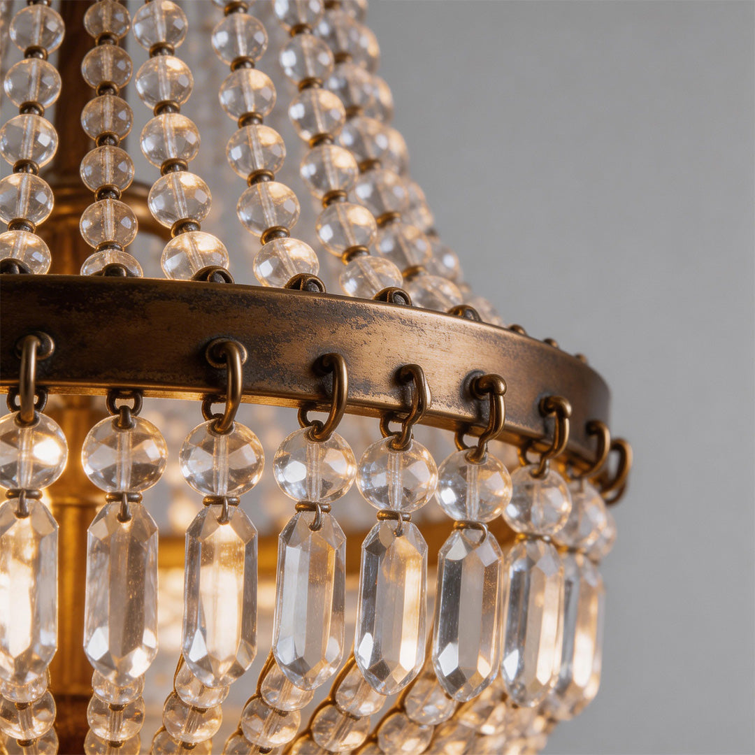 Lumière Cascade Crystal Pendant Lantern in Gold Iron for Outdoor Elegance