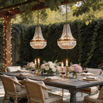 Lumière Cascade Crystal Pendant Lantern in Gold Iron for Outdoor Elegance