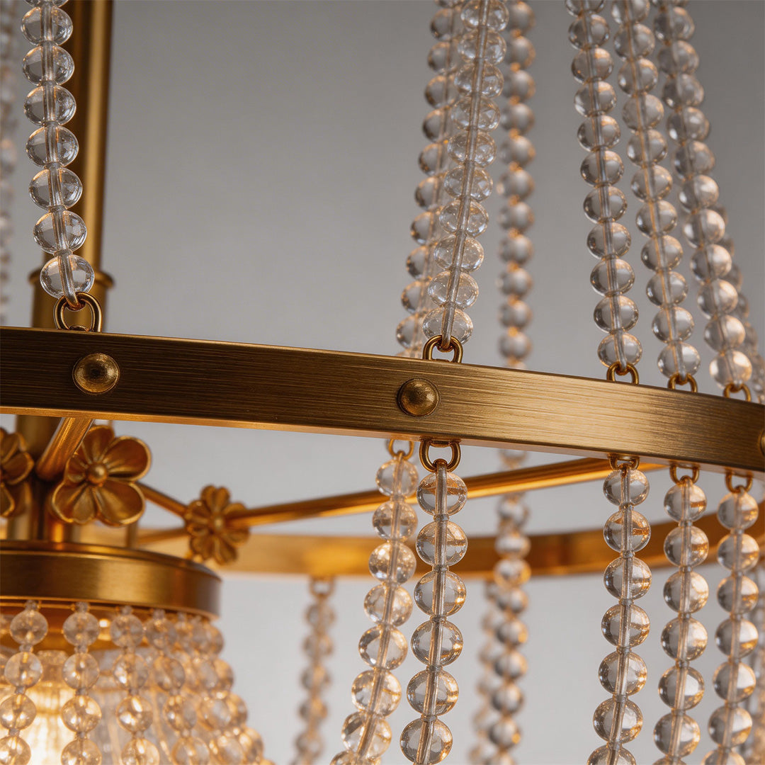 European Crystal Pendant Light with Gold Iron Frame for Outdoor Elegance