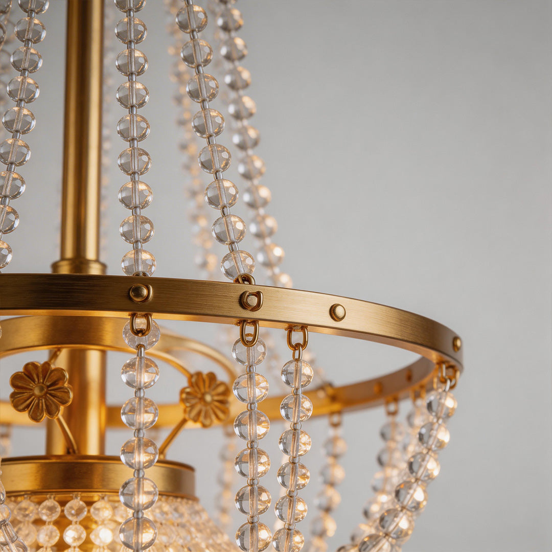 European Crystal Pendant Light with Gold Iron Frame for Outdoor Elegance