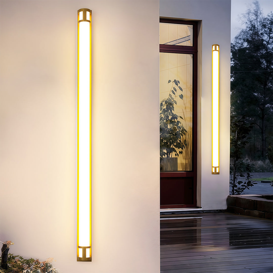 Linear Outdoor Wall Sconce with Dimmable LED Lighting in Black or Gold