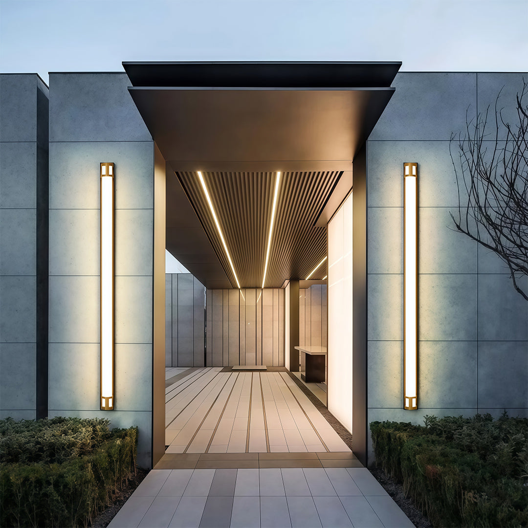 Linear Outdoor Wall Sconce with Dimmable LED Lighting in Black or Gold