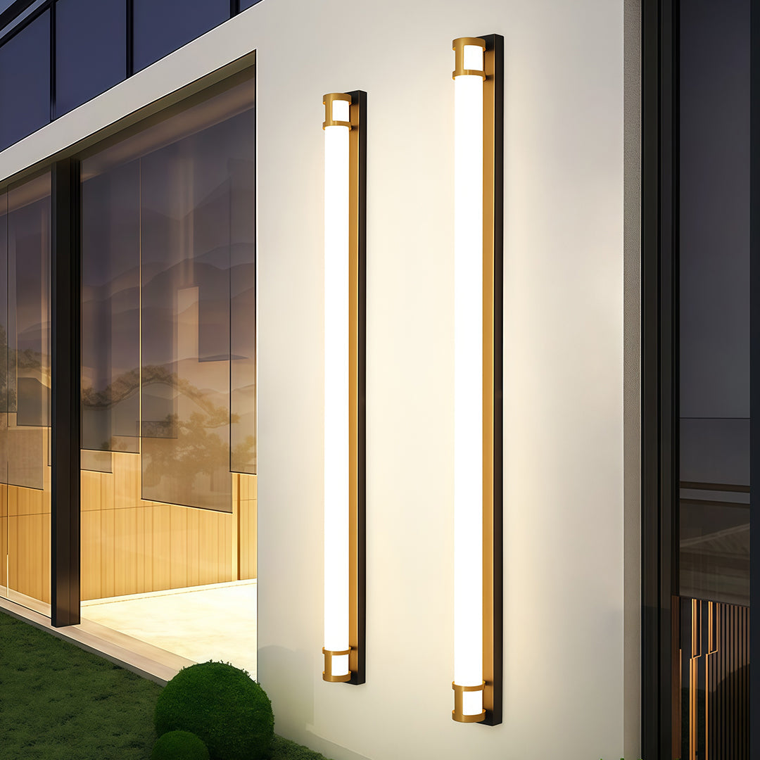 Linear Outdoor Wall Sconce with Dimmable LED Lighting in Black or Gold