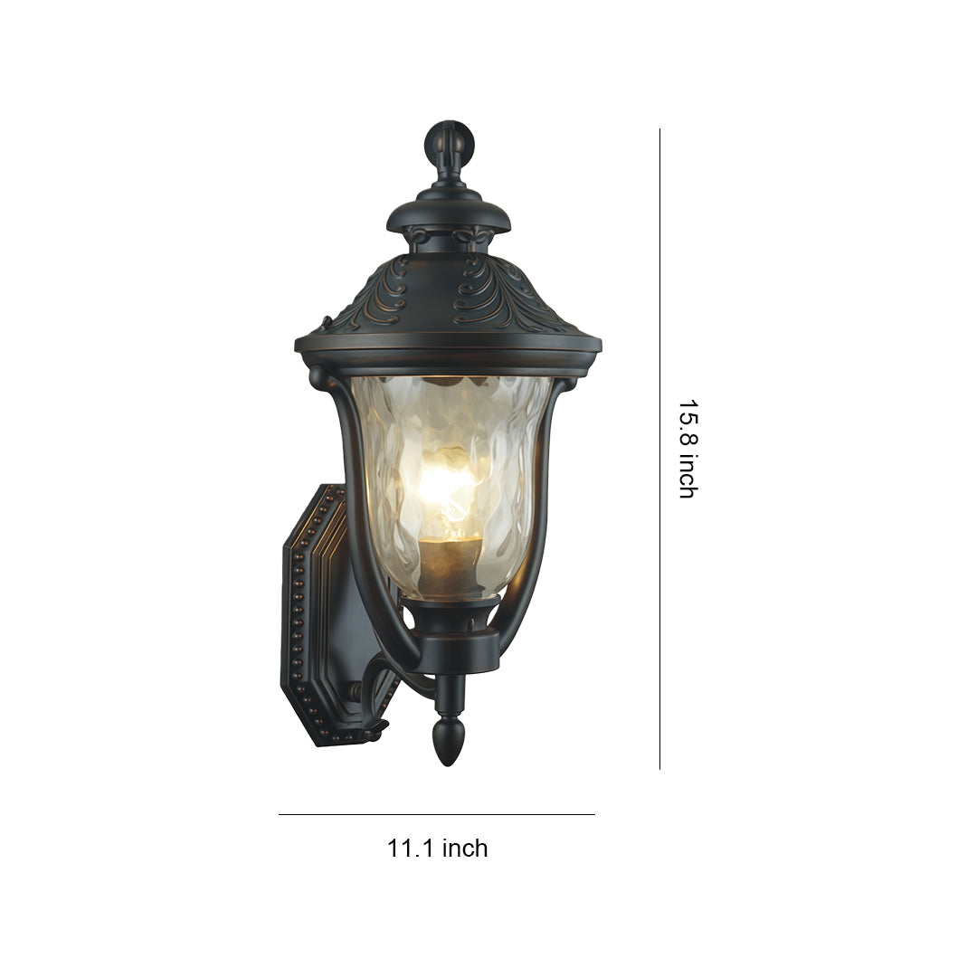 Rustic Outdoor Wall Sconce with Clear Glass Shade in Coffee Aluminum