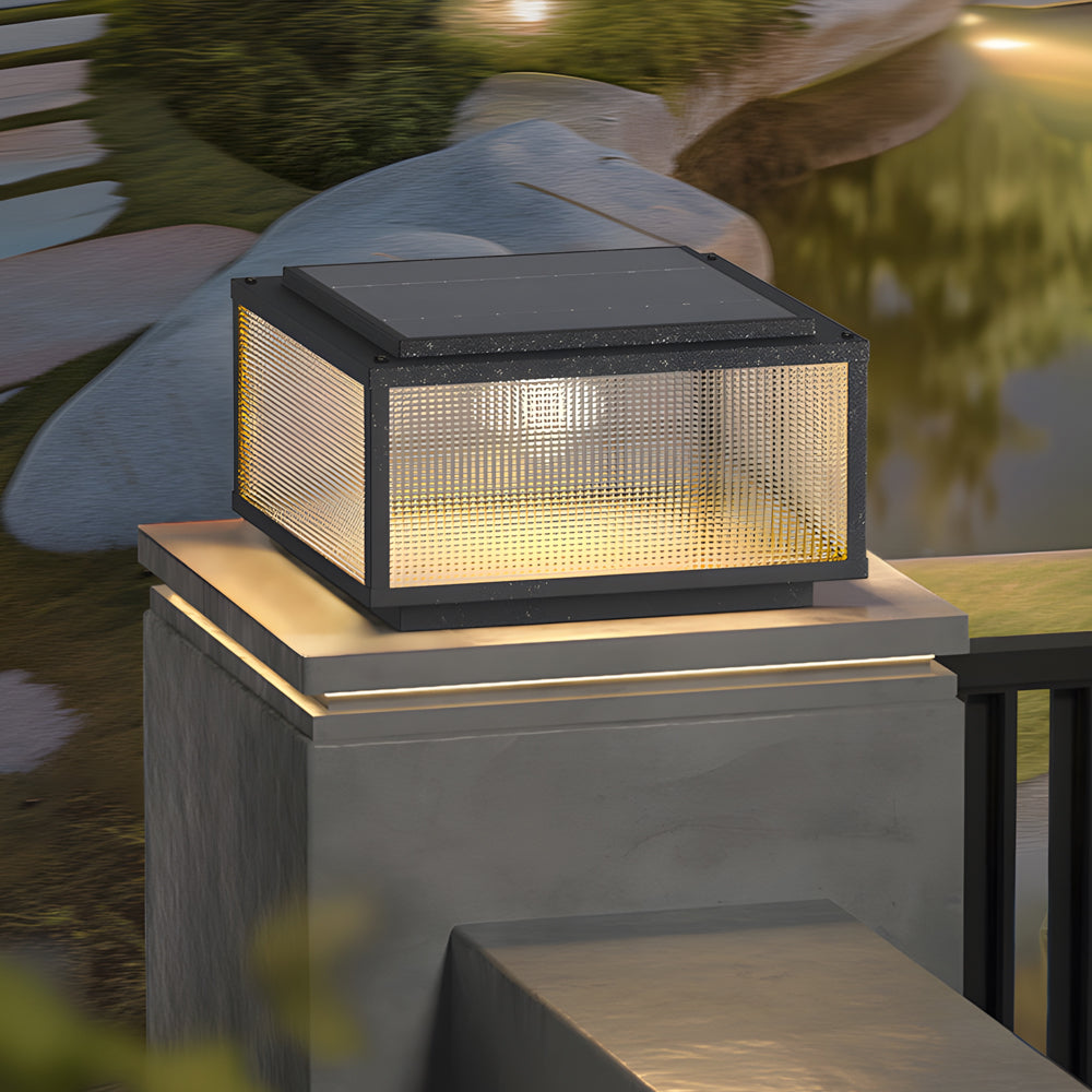 Modern Square Outdoor Pillar Light in Matte Black Aluminum