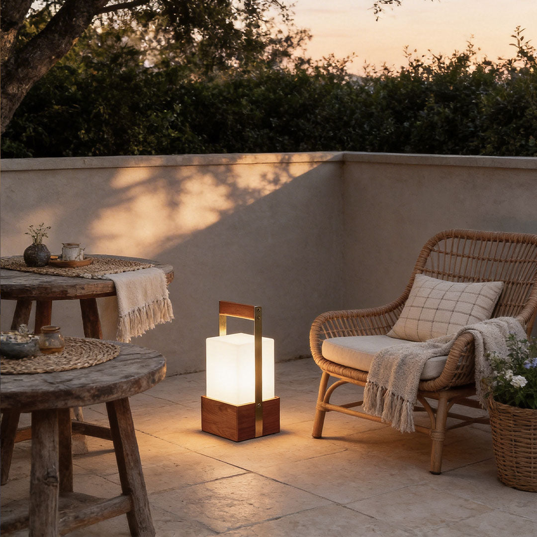 Portable Wood Grain LED Lantern for Outdoor Living Spaces