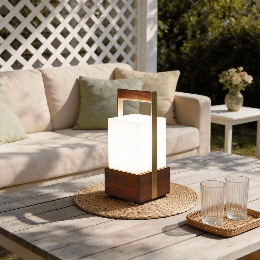 Portable Wood Grain LED Lantern for Outdoor Living Spaces