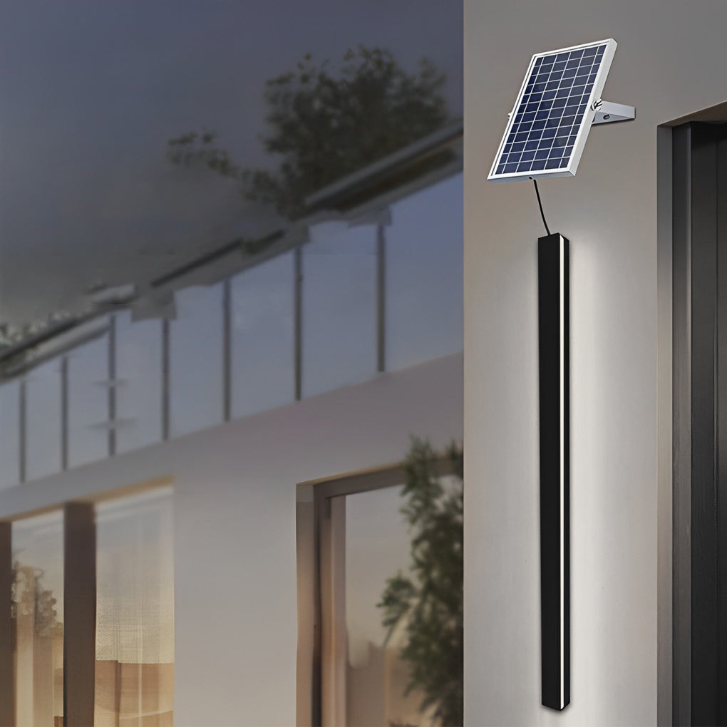 Modern Solar Linear Wall Light Waterproof Black Outdoor LED