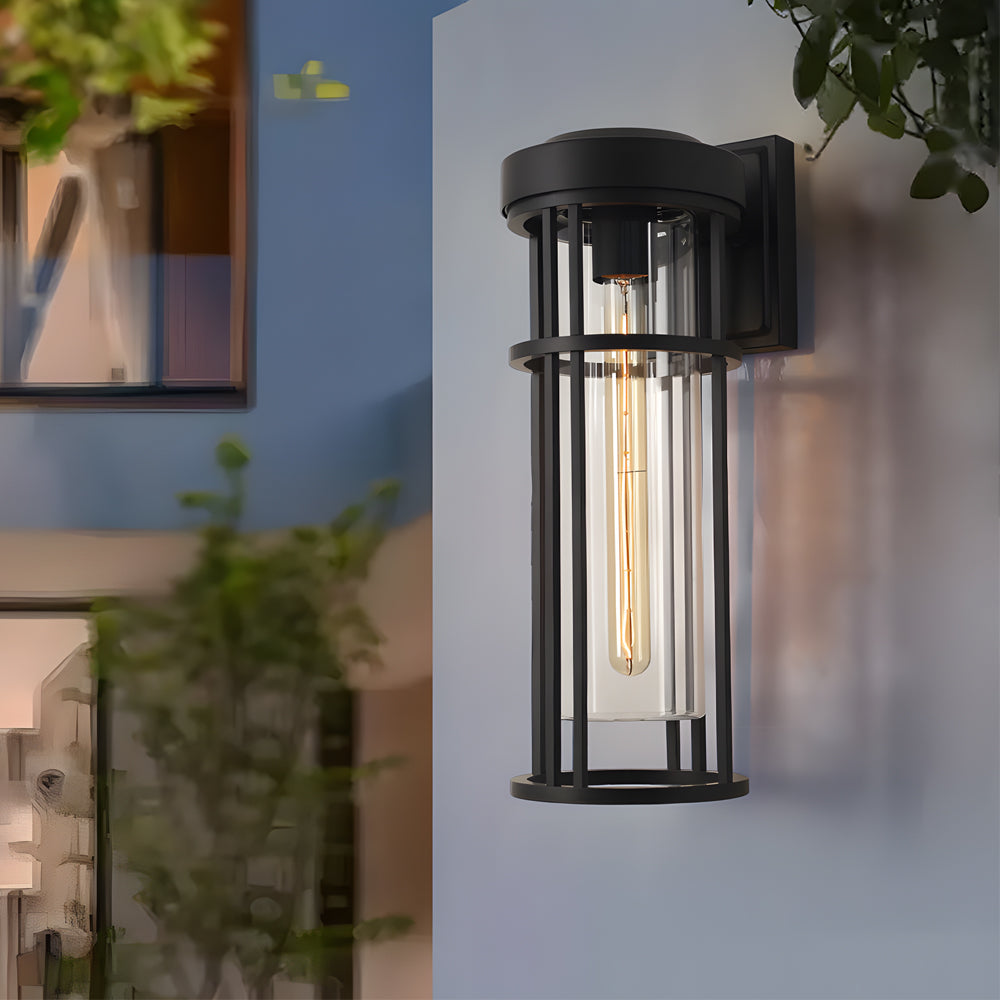 Black Outdoor Wall Sconce with Clear Glass Shade – Waterproof Aluminum LED Light