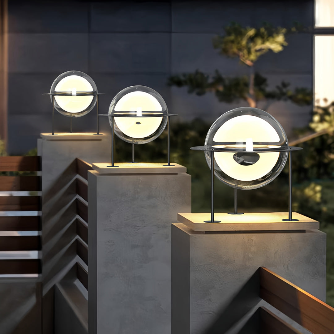 Solar Globe Pillar Light in Stainless Steel for Gate and Garden