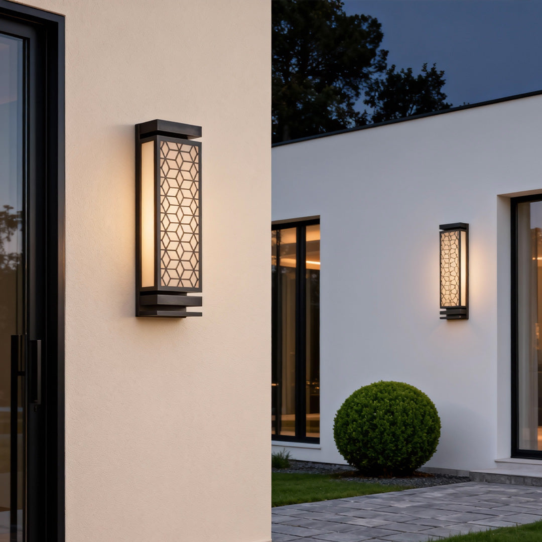 Luxury Outdoor Wall Sconce with Artificial Cloud Stone Shade in Black Copper Finish