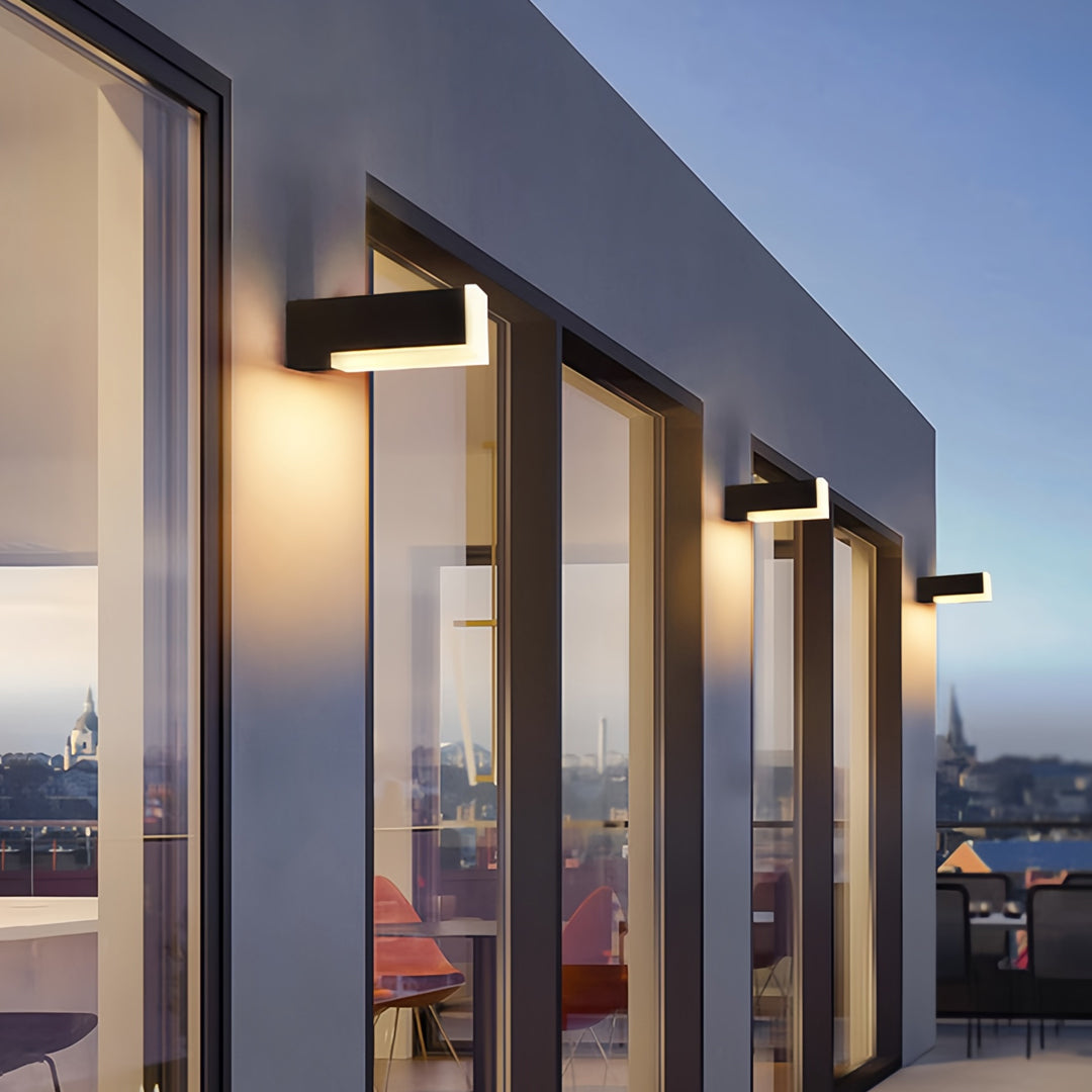 Modern Outdoor Wall Lantern with Black Aluminum Frame and Warm LED Light