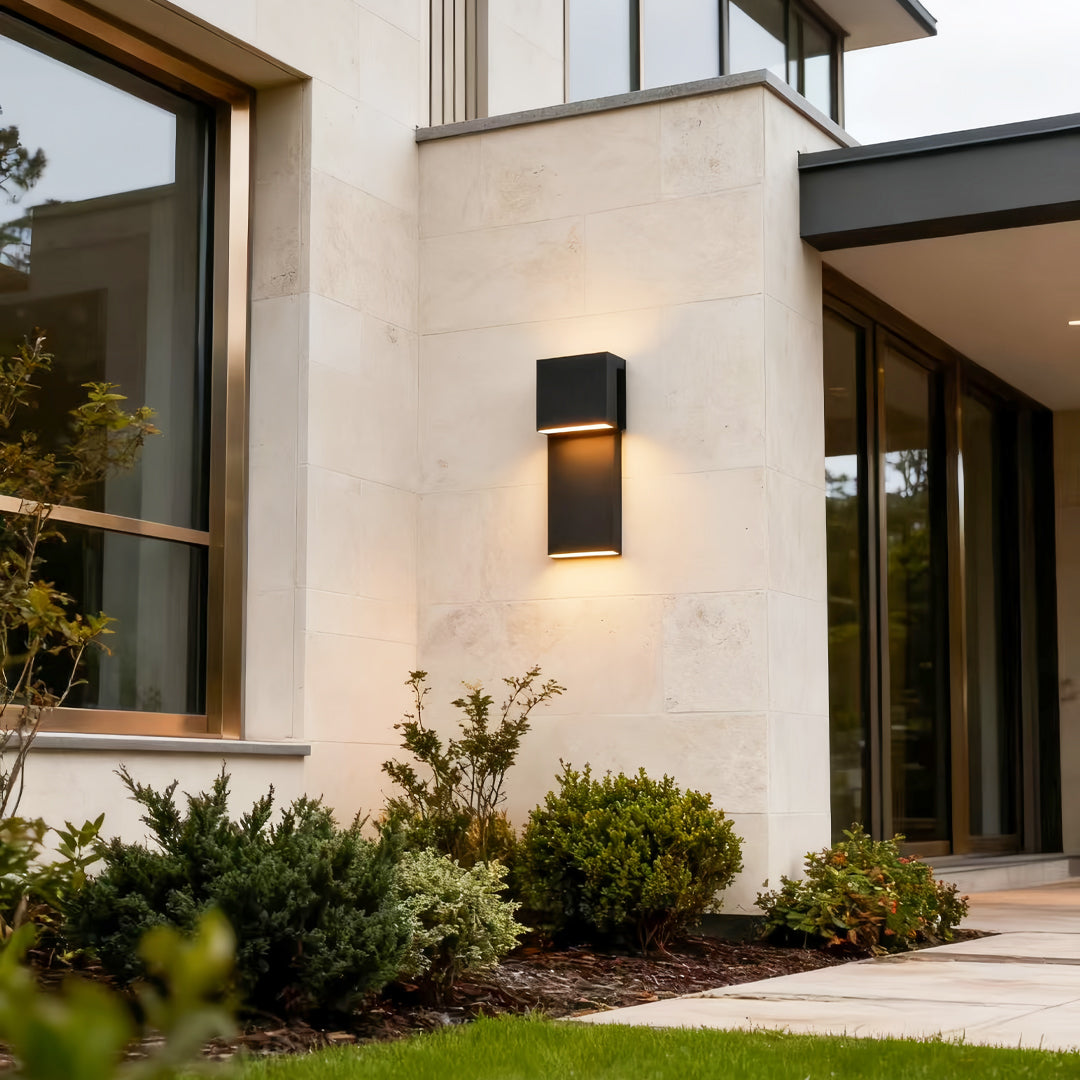 Industrial Outdoor Wall Sconce with Clear Glass and Black Aluminum