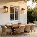 Black Aluminum Outdoor Wall Sconce with Amber Glass