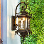European Outdoor Wall Sconce with Gilded Aluminum Frame and Artisan Glass Shade