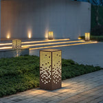 Stainless Steel LED Bollard Light with Marble Accent for Modern Outdoor Spaces